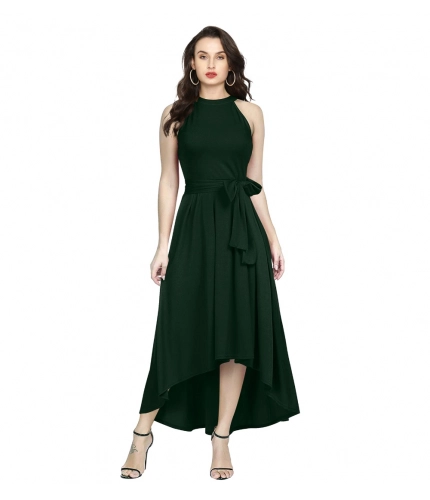Women's Polyster Solid Helter Neck Sleeveless Dresses (Green)