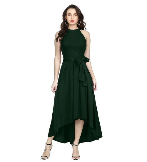 Women's Polyster Solid Halter Neck Sleeveless Dress (Green)