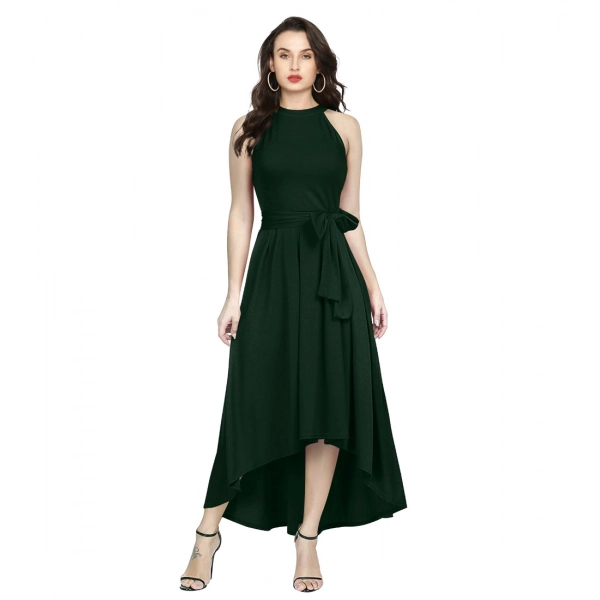 Dropship Women's Polyster Solid Halter Neck Sleeveless Dress (Green)