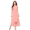 Dropship Women's Polyster Solid Halter Neck Sleeveless Dress (Peach)