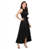 Dropship Women's Polyster Solid Halter Neck Sleeveless Dress (Black)