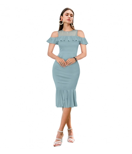 Women's Knitting strachable Solid Round Neck Sleeveless Dresses (Pista )