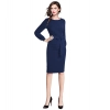 Dropship Women's Knitting stretchable Solid Round Neck Full Sleeve Dress (Blue)