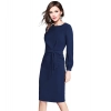 Dropship Women's Knitting stretchable Solid Round Neck Full Sleeve Dress (Blue)