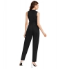 Women's Knitting strachable Solid Round Neck Sleeveless Jumpsuit (Black)