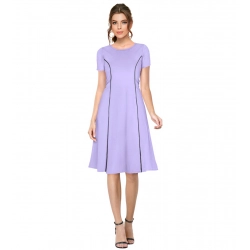 Women's Knitting stretchable Solid Round Neck Cap Sleeve Dress (Purple)