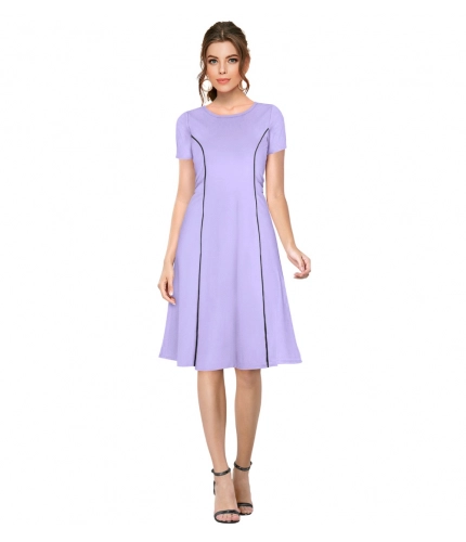Women's Knitting strachable Solid Round Neck Cap Sleeve Dresses (Purple)