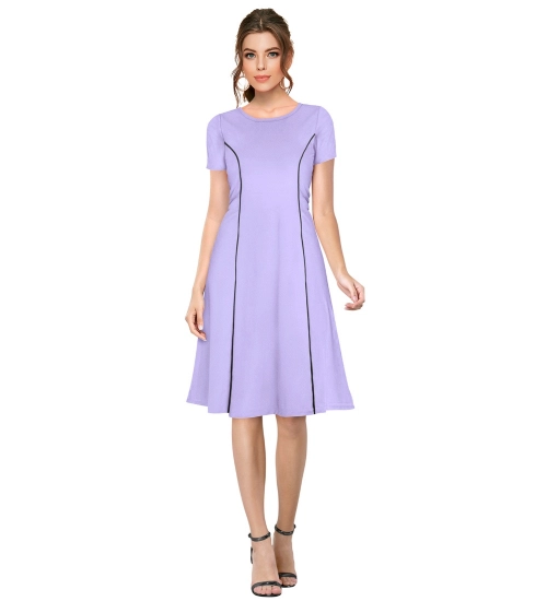 Women's Knitting stretchable Solid Round Neck Cap Sleeve Dress (Purple)