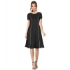 Dropship Women's Knitting stretchable Solid Round Neck Cap Sleeve Dress (Black)