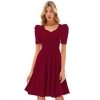 Dropship Women's Knitting stretchable Solid V Neck Cap Sleeve Dress (Maroon)