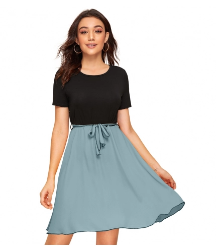 Women's Knitting strachable Solid Round Neck Cap Sleeve Dresses (Pista)
