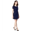 Dropship Women's Rasal Solid Round Neck Cap Sleeve Dress (Blue)