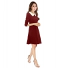Dropship Women's Polyester Solid Collar 3-4th Dress (Maroon)