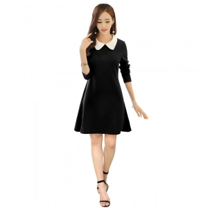 Generic Women's Polyester Solid Collar 3-4th Dress (Black)