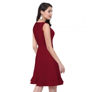 Generic Women's Polyester Solid Round Neck Sleeveless Dress (Maroon)