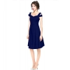 Dropship Women's Polyester Solid V Neck Cap Sleeve off Shoulder Dress (Blue)