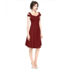 Dropship Women's Polyester Solid V Neck Cap Sleeve off Shoulder Dress (Maroon)