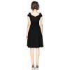 Dropship Women's Polyester Solid V Neck Cap Sleeve off Shoulder Dress (Black)