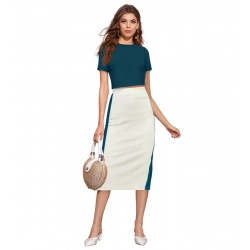 Women's Knitting stretchable Solid Round Neck Cap Sleeve Top (Morpich)