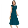 Dropship Women's Knitting stretchable Solid Round Neck Ruffled Sleeve Dress (Morpich)