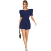 Dropship Women's Knitting stretchable Solid Round Neck 3-4 Puff Sleeve Dress (Blue)