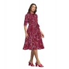 Dropship Women's Ruby Cotton Printed Shirt Collar 3-4th Sleeve Dress (Maroon)