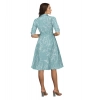 Dropship Women's Ruby Cotton Printed Shirt Collar 3-4th Sleeve Dress (Pista)