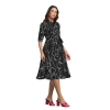 Dropship Women's Ruby Cotton Printed Shirt Collar 3-4th Sleeve Dress (Black)