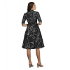 Dropship Women's Ruby Cotton Printed Shirt Collar 3-4th Sleeve Dress (Black)