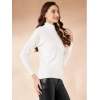Women's Polyester Solid High Neck Full Sleeve T-Shirt (White)