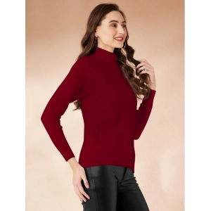 Generic Women's Polyester Solid High Neck Full Sleeve T-Shirt (Maroon)