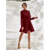 Dropship Women's Fox Georgette Solid High Neck Full Sleeve Dress (Maroon)