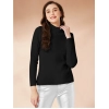 Women's Polyester Solid High Neck Full Sleeve T-Shirt (Black)