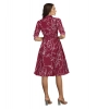 Dropship Women's Ruby Cotton Printed Shirt Collar 3-4th Sleeve Dress (Maroon)