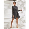 Dropship Women's Fox Georgette Solid High Neck Full Sleeve Dress (Grey)