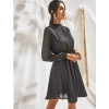 Dropship Women's Fox Georgette Solid High Neck Full Sleeve Dress (Grey)