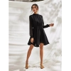 Dropship Women's Fox Georgette Solid High Neck Full Sleeve Dress (Black)
