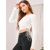 Women's Polyester Solid Round Neck Full Sleeve Top (White)