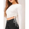 Women's Polyester Solid Round Neck Full Sleeve Top (White)