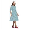 Dropship Women's Ruby Cotton Printed Shirt Collar 3-4th Sleeve Dress (Pista)