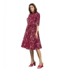 Dropship Women's Ruby Cotton Printed Shirt Collar 3-4th Sleeve Dress (Maroon)