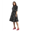 Dropship Women's Ruby Cotton Printed Shirt Collar 3-4th Sleeve Dress (Black)