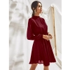 Dropship Women's Fox Georgette Solid High Neck Full Sleeve Dress (Maroon)