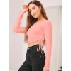 Women's Polyester Solid Round Neck Full Sleeve Top (Peach)