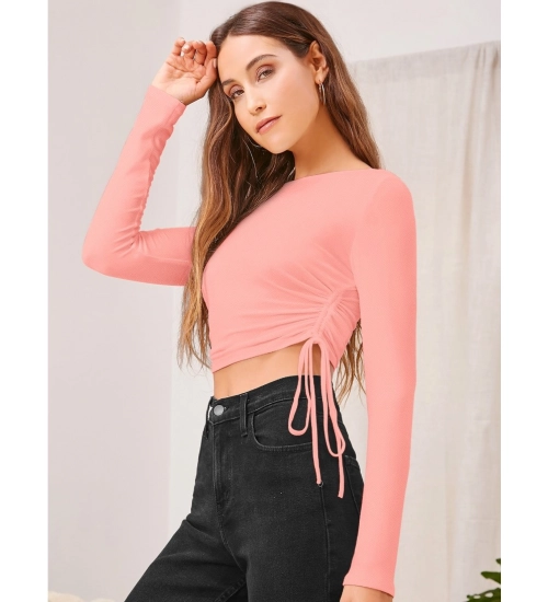 Women's Polyester Solid Round Neck Full Sleeve Top (Peach)