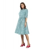Dropship Women's Ruby Cotton Printed Shirt Collar 3-4th Sleeve Dress (Pista)