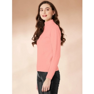 Generic Women's Polyester Solid High Neck Full Sleeve T-Shirt (Peach)