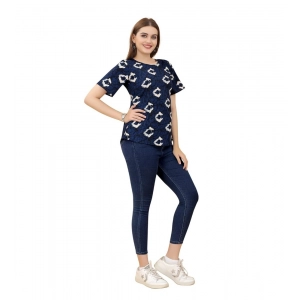 Generic Women's Casual Rayon Short Sleeve Printed Round Neck Top (Blue)