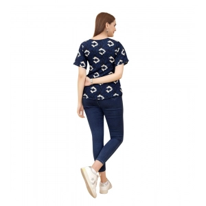 Generic Women's Casual Rayon Short Sleeve Printed Round Neck Top (Blue)