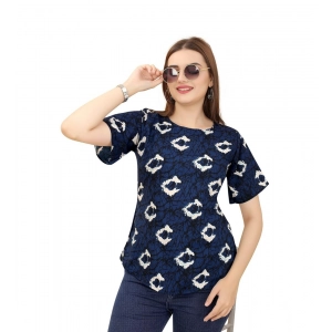 Generic Women's Casual Rayon Short Sleeve Printed Round Neck Top (Blue)